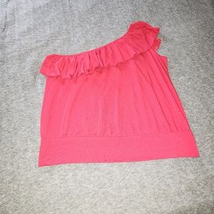 Lane Bryant Red Ruffled One Shoulder Knit Top